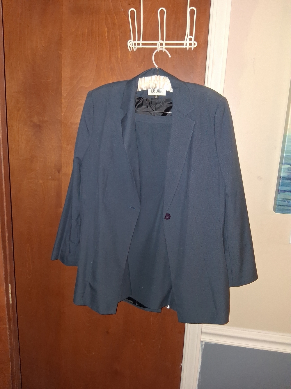Le Suit Navy Women's Blazer and Skirt Set